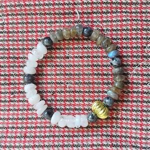 Rainbow Moonstone, Labradorite, Black Moonstone Bracelet - Handmade